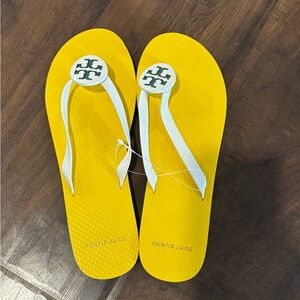 Tory Burch Bright Yellow Sandals with White Accents